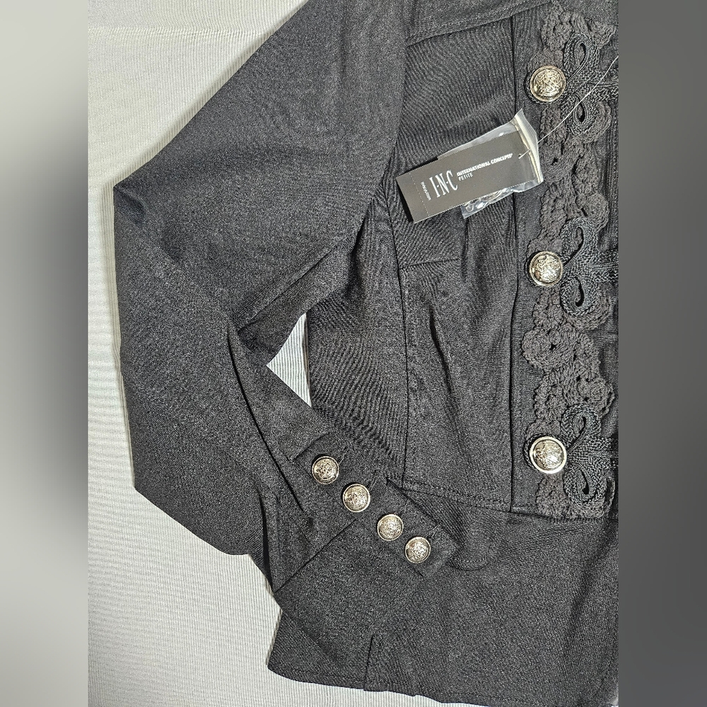 INC International Concepts MILITARY Marching STYLE Black Peplum Jacket Sz PM NWT - Picture 2 of 6